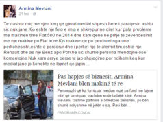 Armina Mevlani reagon pas lajmit se ajo kishte blere nje makine luksoze