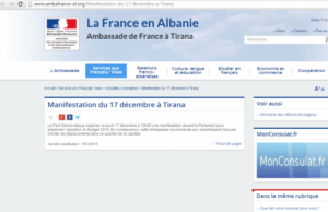 Protesta me 17 dhjetor, Ambasada Franceze paralajmeron shtetasit e saj