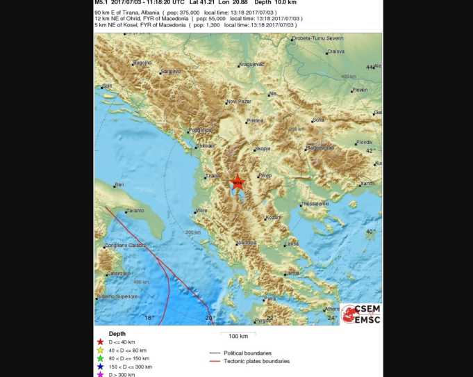 Lajm i Fundit/ Tërmet i magnitutës 4.9, epiqendra pranë Ohrit